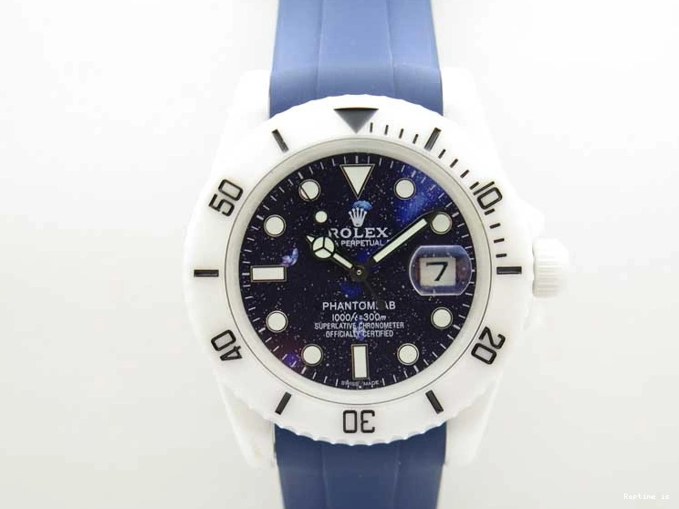 0104 Submariner 40mm White Ceramic 5GF Best Edition Dark Blue Dial on Blue Rubber Strap SA DailyWear 2486